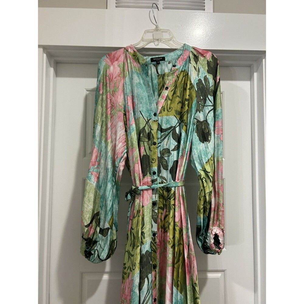 Beulah Maxi Dress Women's One Size Pink Green Floral Pleated Wedding Beach Flowy